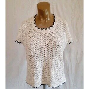 Vintage Billie Jo Knit Scalloped Neckline Contrasting Trim Cottagecore Sweater